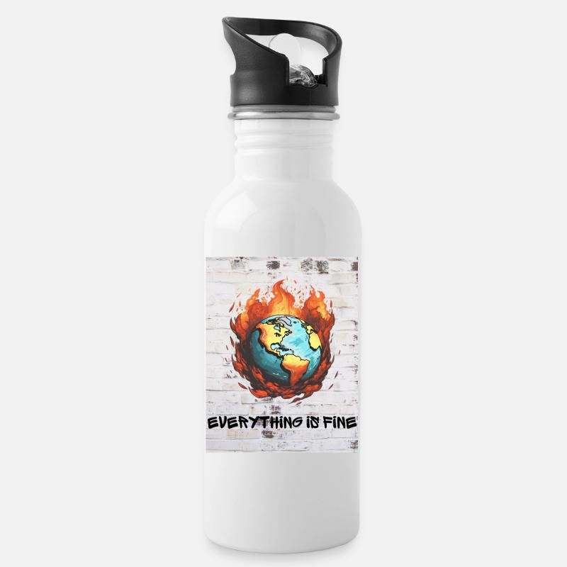 Planet Earth 🌎 - Everything is fine 2 - Trinkflasche mit integriertem Trinkhalm - Weiß