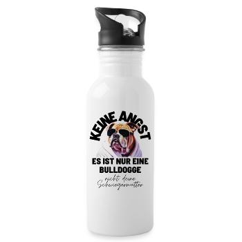 KEINE ANGST Bulldogge Bulldog Bulldoggen - Trinkflasche mit integriertem Trinkhalm - Weiß - Rechts