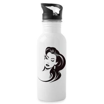 hübsche junge Dame - Trinkflasche mit integriertem Trinkhalm - Weiß - Rechts