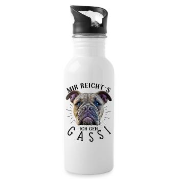 MIR REICHT´S ... Bulldogge Bulldog Bulldoggen - Trinkflasche mit integriertem Trinkhalm - Weiß - Rechts