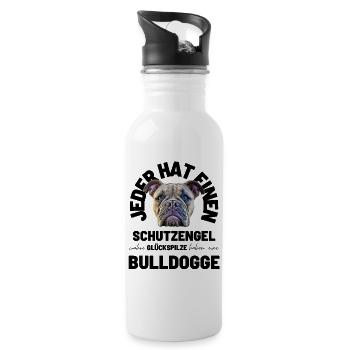 JEDER HAT EINEN SCHUTZENGEL ... Bulldogge Bulldog - Trinkflasche mit integriertem Trinkhalm - Weiß - Rechts