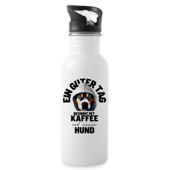 EIN GUTER TAG BEGINNT ... HUND Hunde Mama Papa - Trinkflasche mit integriertem Trinkhalm - Weiß - Rechts