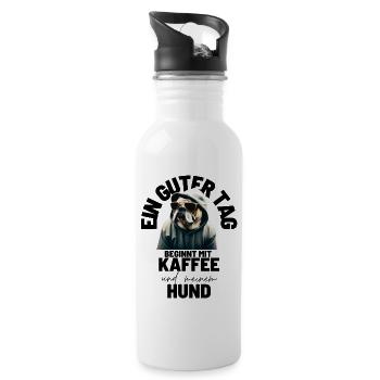 EIN GUTER TAG BEGINNT ... HUND Hunde Mama Papa - Trinkflasche mit integriertem Trinkhalm - Weiß - Rechts