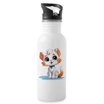 Cat Cute Cute Laughs Happy Kitten Cat - Water bottle with straw - white - Right