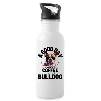 A GOOD DAY STARTS with Coffee & Bulldog - Water bottle with straw - white - Right