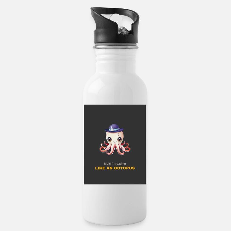 Multi-Threading, Like an octopus - Water bottle with straw - white