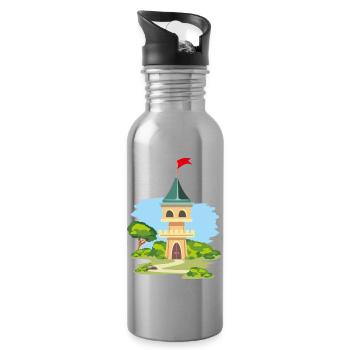 Cartoonish castle - Water bottle with straw - silver - Right