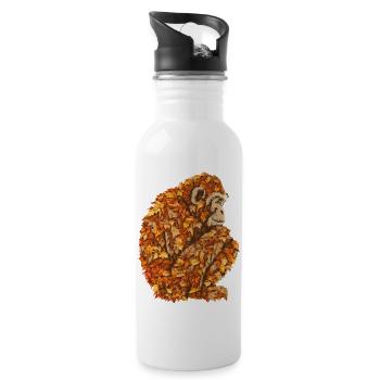 Chimpanzee lifts colorful foliage - Unique image - Water bottle with straw - white - Right