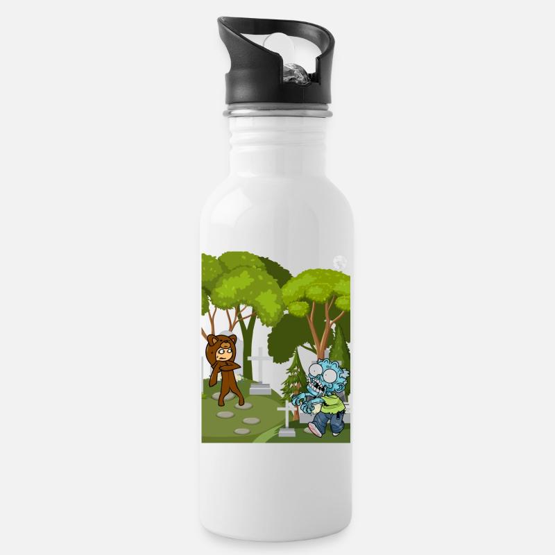Friedhof der Zombies - Trinkflasche mit integriertem Trinkhalm - Weiß