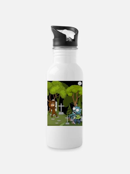 Friedhof der Zombies - Trinkflasche mit integriertem Trinkhalm - Weiß