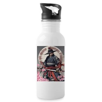 Samurai Krieger Schwertkämpfer Kirchblüten - Trinkflasche mit integriertem Trinkhalm - Weiß - Rechts