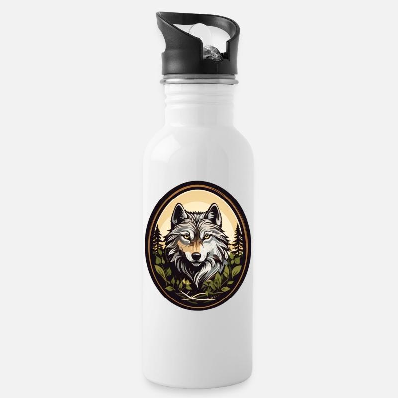 Loup habitant de la forêt - Gourde avec paille intégrée - blanc