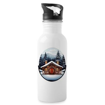 Wooden house, Christmas hut - Water bottle with straw - white - Right