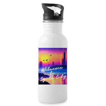 Welcome to Synth City - Water bottle with straw - white - Right