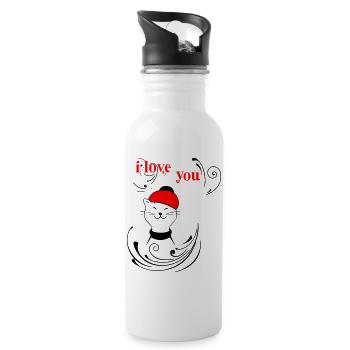 i love you - Trinkflasche mit integriertem Trinkhalm - Weiß - Rechts