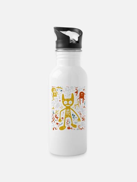 Street Art Schnurrhaare: Halloween Graffiti Katze T-Shirt - Trinkflasche mit integriertem Trinkhalm - Weiß
