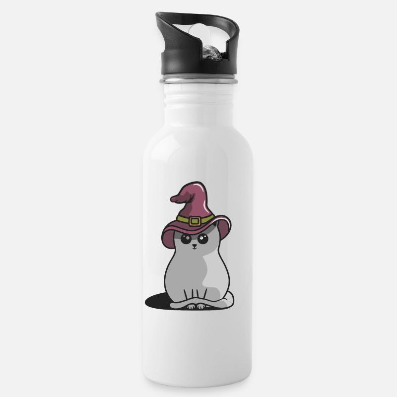 Halloween Katze - Trinkflasche mit integriertem Trinkhalm - Weiß