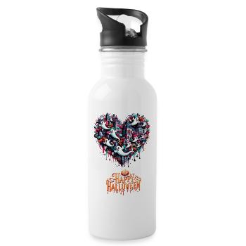 Pop Art Chibi Ghost Heart Halloween Tee - Water bottle with straw - white - Right