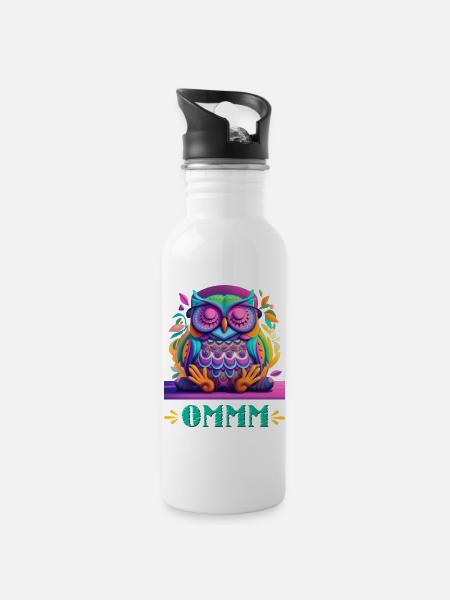 Eule der inneren Ruhe, das Meditative T-Shirt - Trinkflasche mit integriertem Trinkhalm - Weiß