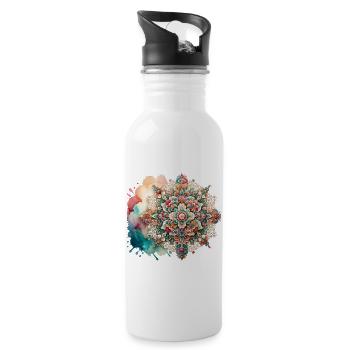 Farbenfrohes florales Mandala-Muster, inspiriert von persischer Kunst - Trinkflasche mit integriertem Trinkhalm - Weiß - Rechts