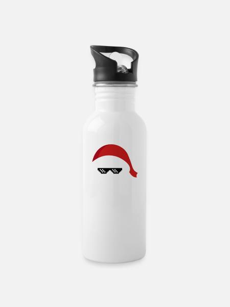Weihnachtsmann - Trinkflasche mit integriertem Trinkhalm - Weiß