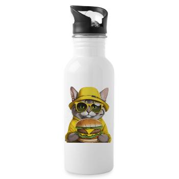 chat au chapeau jaune - Gourde avec paille intégrée - blanc - Droite