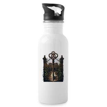 Mysterious portal in front of an abandoned mansion - Water bottle with straw - white - Right