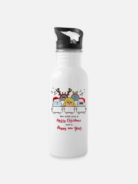 We wish you a MERRY CHRISTMAS and a HAPPY NEW YEAR - Trinkflasche mit integriertem Trinkhalm - Weiß
