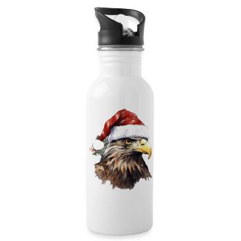 Adler mit Weihnachtsmütze, T-Shirt, Tasse - Trinkflasche mit integriertem Trinkhalm - Weiß - Rechts