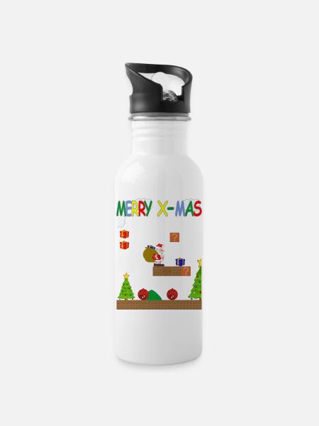 Merry xmas World-Weihnachten-Retro Style Vers.2 - Trinkflasche mit integriertem Trinkhalm - Weiß
