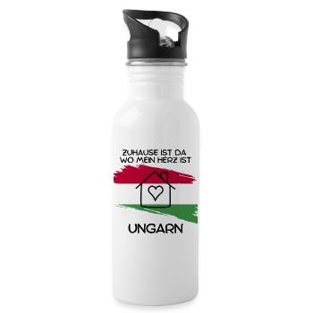 Ungarn - Zuhause ist da wo mein Herz ist - Trinkflasche mit integriertem Trinkhalm - Weiß - Rechts