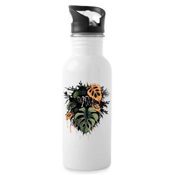 Dripping Monstera Leaves - by variegated.mind - Trinkflasche mit integriertem Trinkhalm - Weiß - Rechts