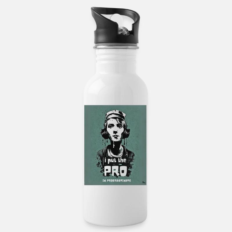 Ich setze den Profi in Prokrastination - Trinkflasche mit integriertem Trinkhalm - Weiß