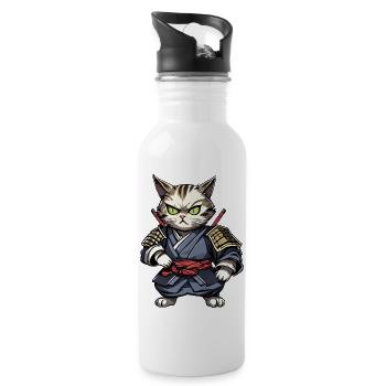 Chat samouraï #15 - Gourde avec paille intégrée - blanc - Droite