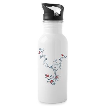 Birds And Magnolia II - Water bottle with straw - white - Right