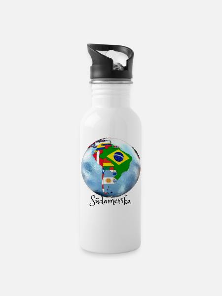 Ich liebe Südamerika / Lateinamerika - Trinkflasche mit integriertem Trinkhalm - Weiß