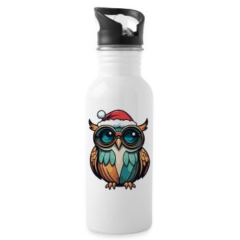 Owl Christmas Drawing - Water bottle with straw - white - Right