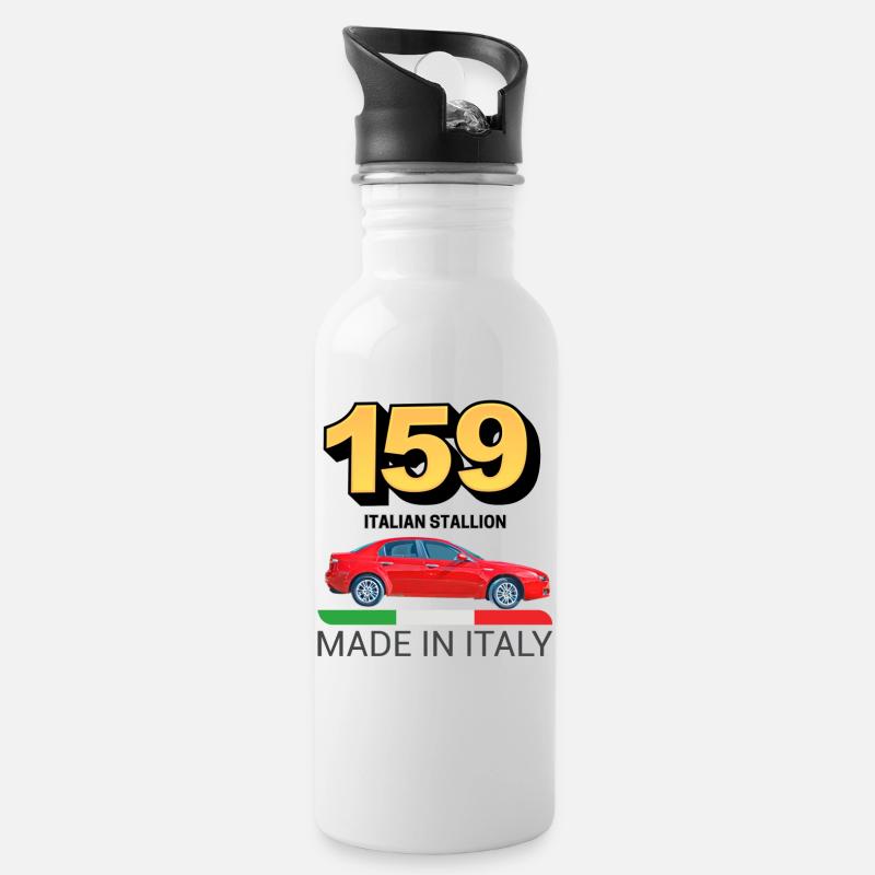 159 Italienischer Hengst - Trinkflasche mit integriertem Trinkhalm - Weiß