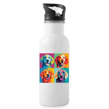 Pop-Art-Welpenparade: Buntes Hundegitter-T-Shirt - Trinkflasche mit integriertem Trinkhalm - Weiß - Rechts