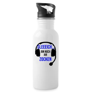 Gleich bin noch am Zocken - Trinkflasche mit integriertem Trinkhalm - Weiß - Rechts