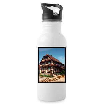 Alsatian House Digital Painting - Water bottle with straw - white - Right