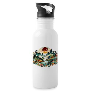 Vibrant Chinese Folk Landscape - Water bottle with straw - white - Right