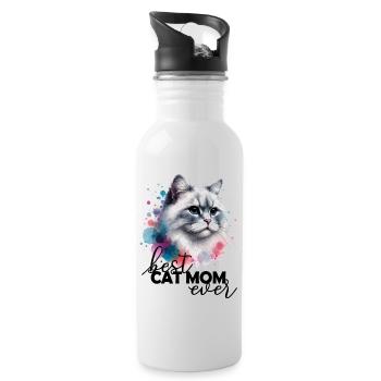 Best Cat Mom Ever Spruch - Trinkflasche mit integriertem Trinkhalm - Weiß - Rechts