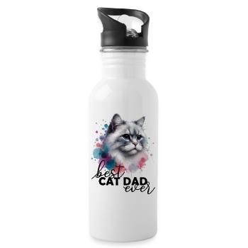 Bester Katzenpapa Katze - Trinkflasche mit integriertem Trinkhalm - Weiß - Rechts
