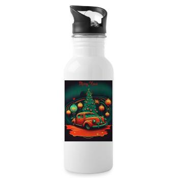 Vintage Christmas Scene - Water bottle with straw - white - Right
