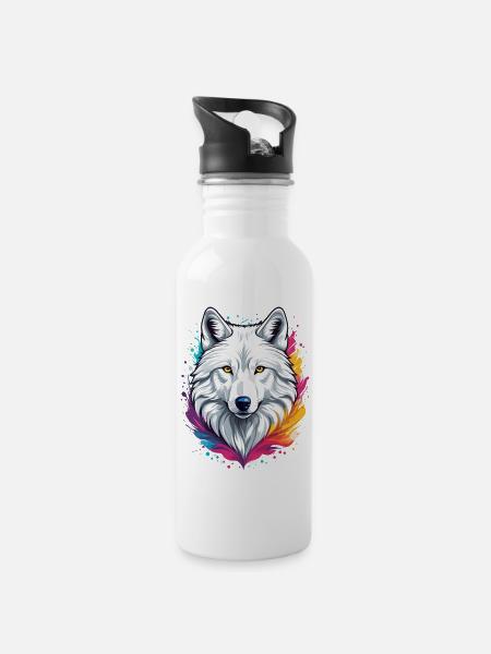 Loup arctique - Gourde avec paille intégrée - blanc