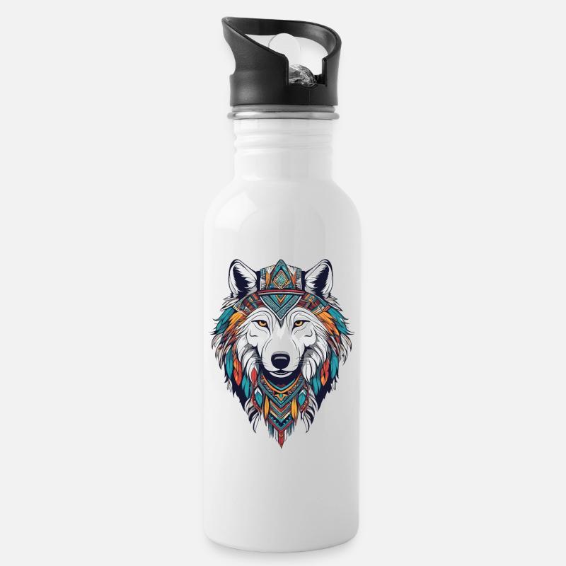 Arktischer Wolf - Trinkflasche mit integriertem Trinkhalm - Weiß