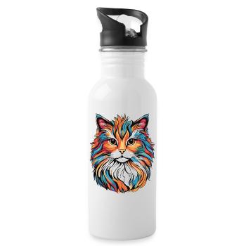 Bunte Katze - Trinkflasche mit integriertem Trinkhalm - Weiß - Rechts