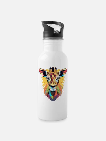 Giraffe - Water bottle with straw - white