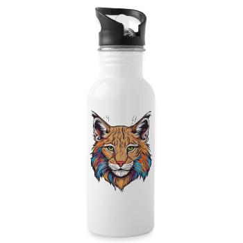 Luchs-Katze - Trinkflasche mit integriertem Trinkhalm - Weiß - Rechts